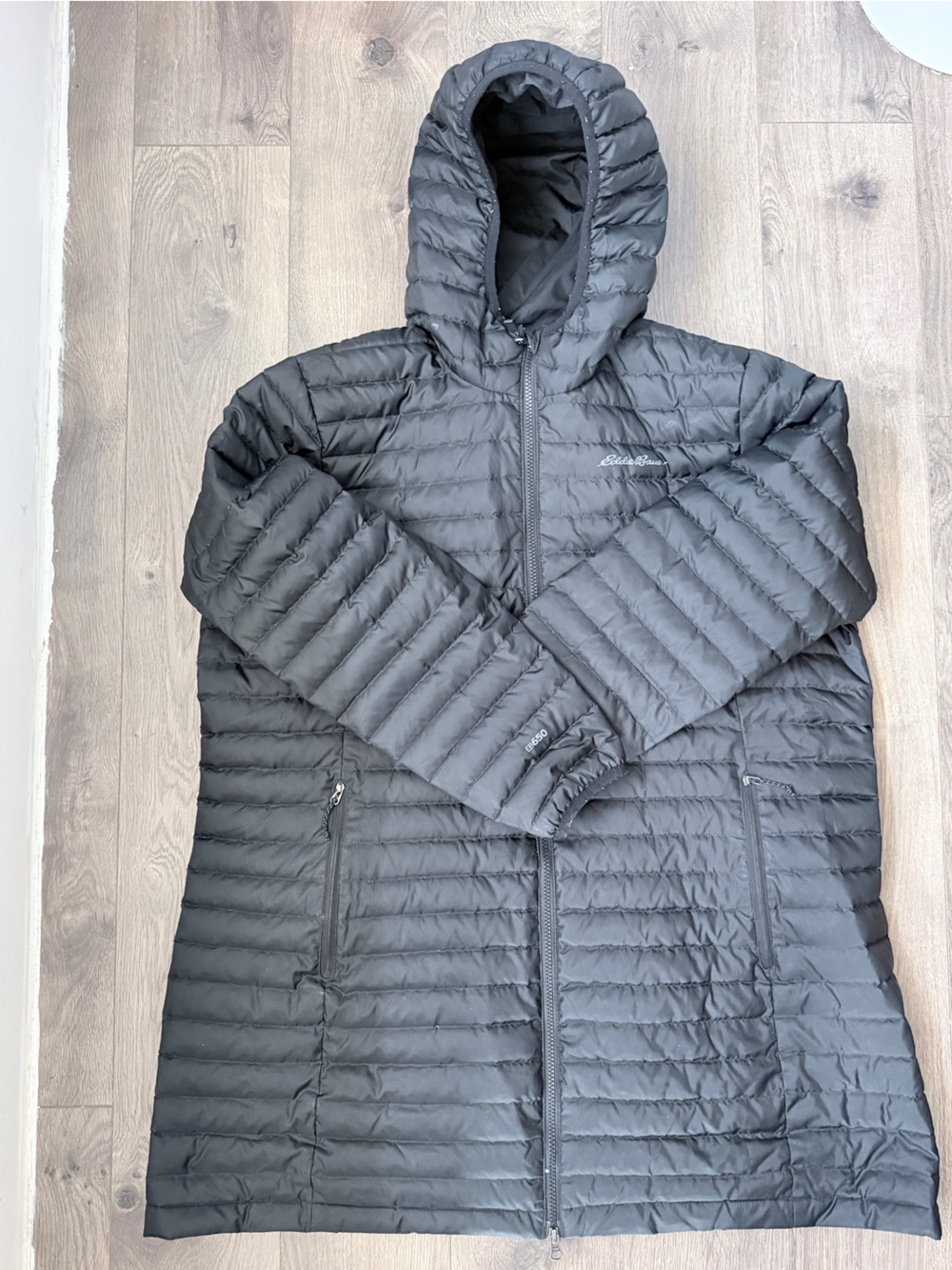 Eddie Bauer Black Quilted Hooded Packable Down Jacket